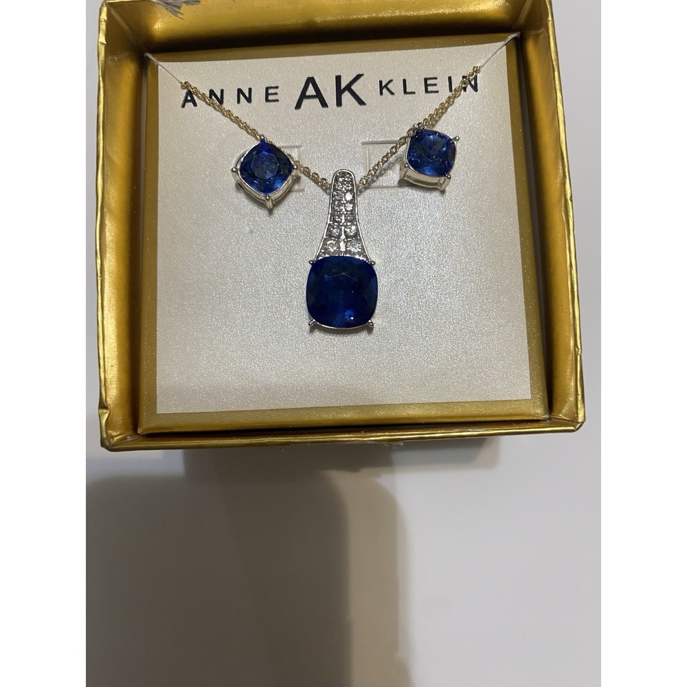 Anne Klein Blue Rhinestone  & Crystal Necklace And Earrings Set